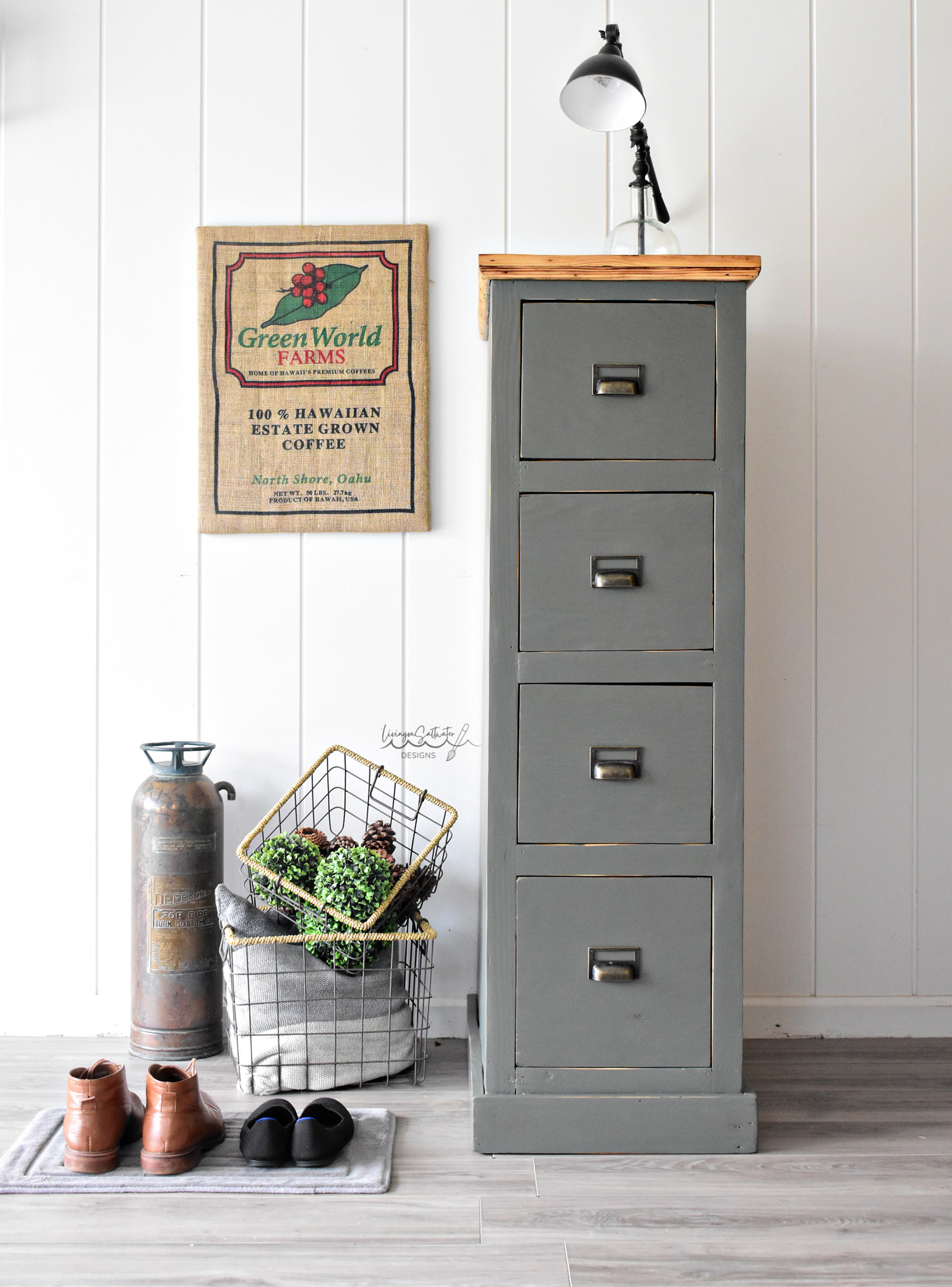 Antique Farmhouse Wooden File Cabinet