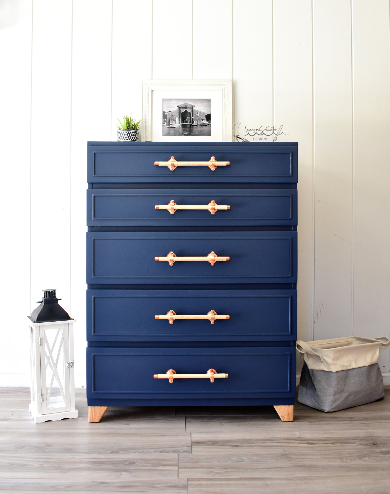 Navy Mid-Century Modern Chest of Drawers - Living on Saltwater Designs