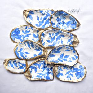 Blue Watercolor Leaves Oyster