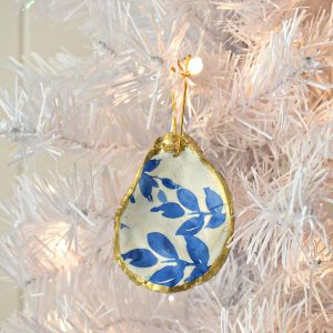 Blue Watercolor Leaves Oyster Ornament