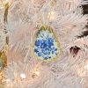 Oyster Ornament Dark Blue and White Small Flower Print
