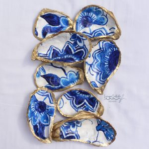 Large Print Blue Floral Oyster